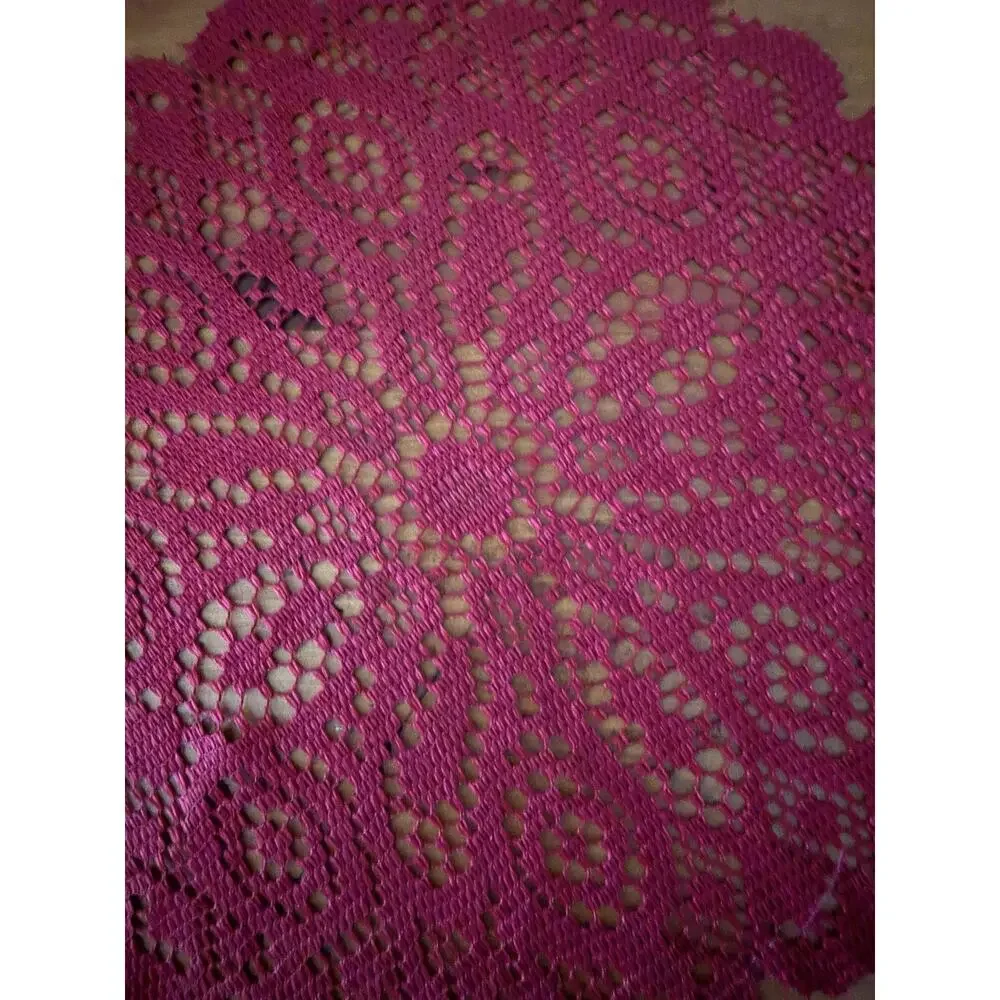 Vintage Rich Deep Red Crochet Doilies Set of 2 Round Lace Holiday Decor Handmade
